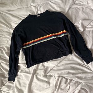 john galt brandy melville navy blue rainbow stripe long sleeve crop top one size